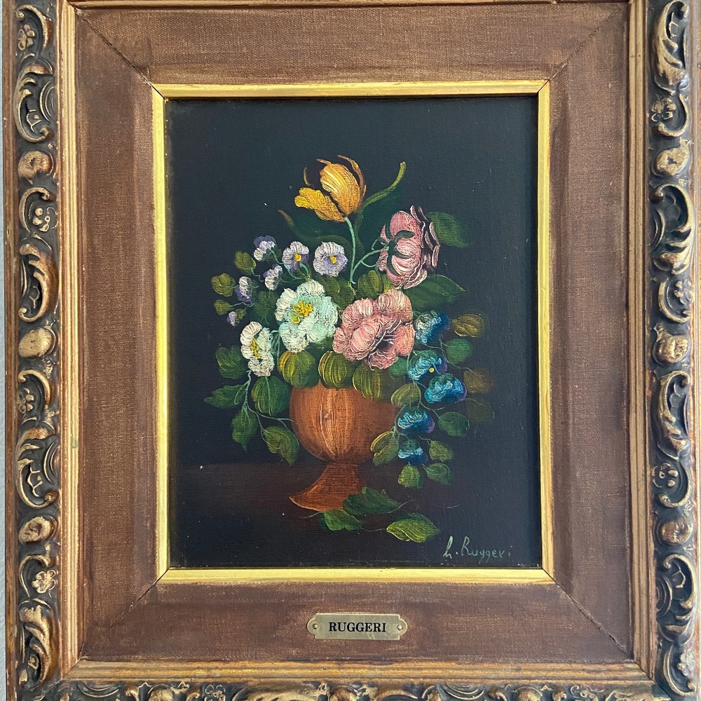 Vintage Original Ruggeri Oil Painting "Bouquet of flowers"